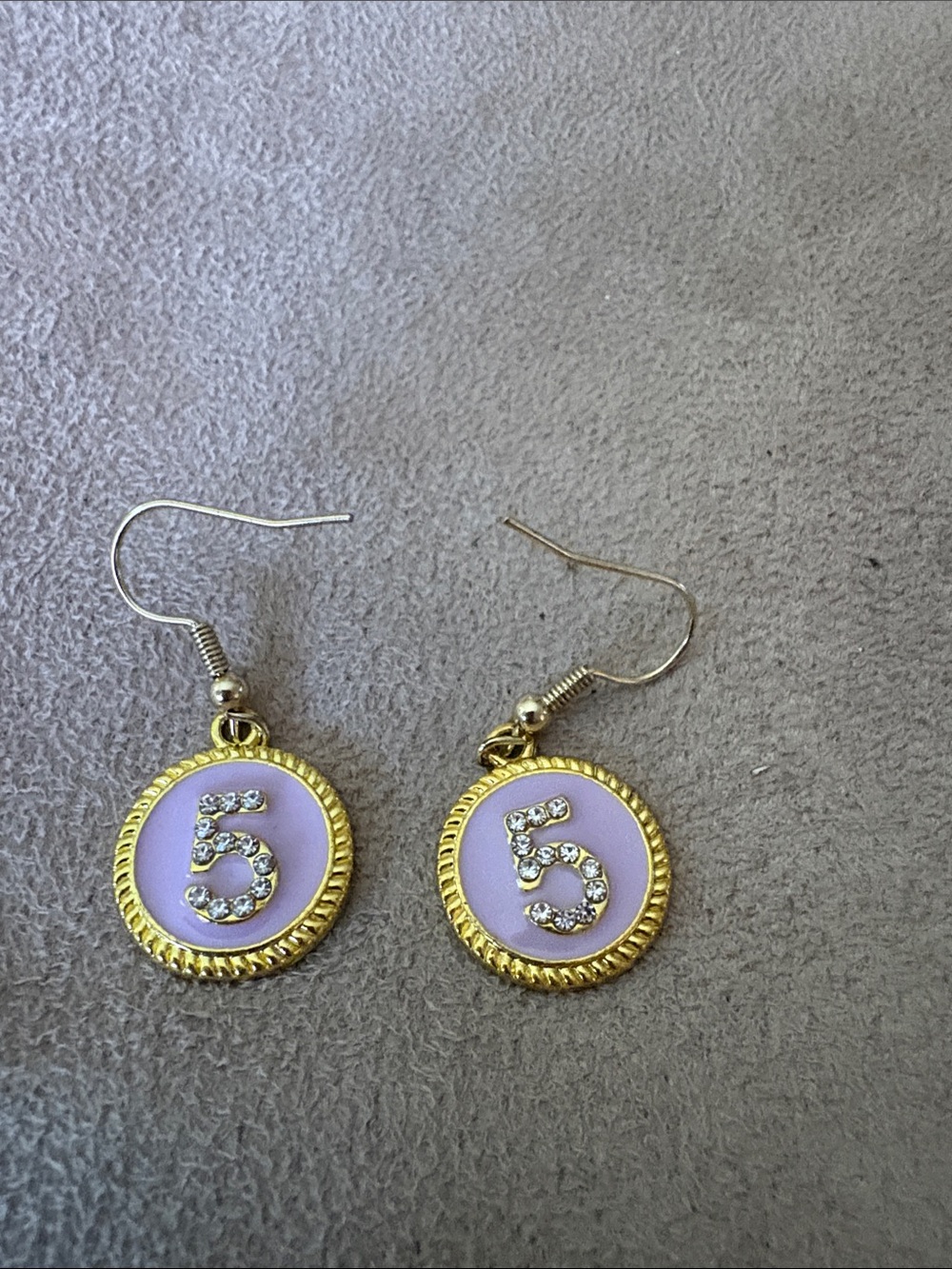Gold-Trim Lavender Number 5 Drop Earrings